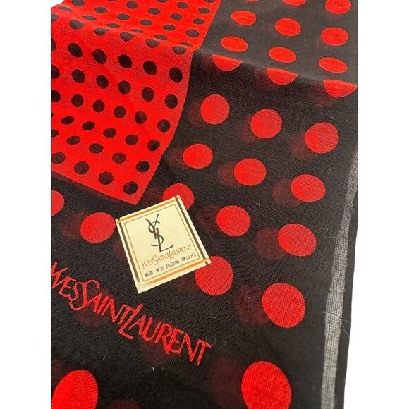Yves Saint Laurent Red & Black Dot Vintage Handkerchief / Pocket Square / Scarf - Picture 6 of 6